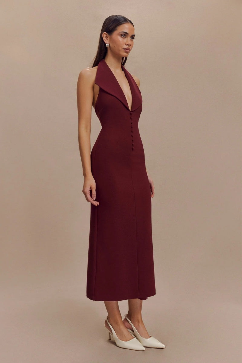 Vestito Midi Crepe con Colletto a Collaretto