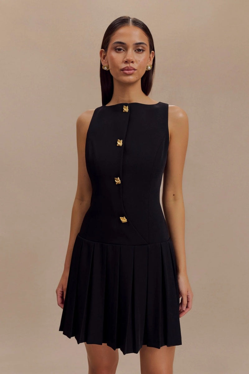 Vestito Mini Plissettato con GOLA A Barca Nero