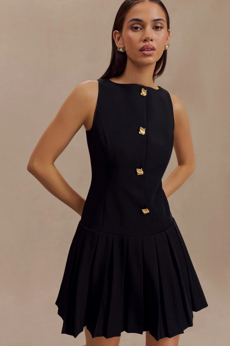 Vestito Mini Plissettato con GOLA A Barca Nero