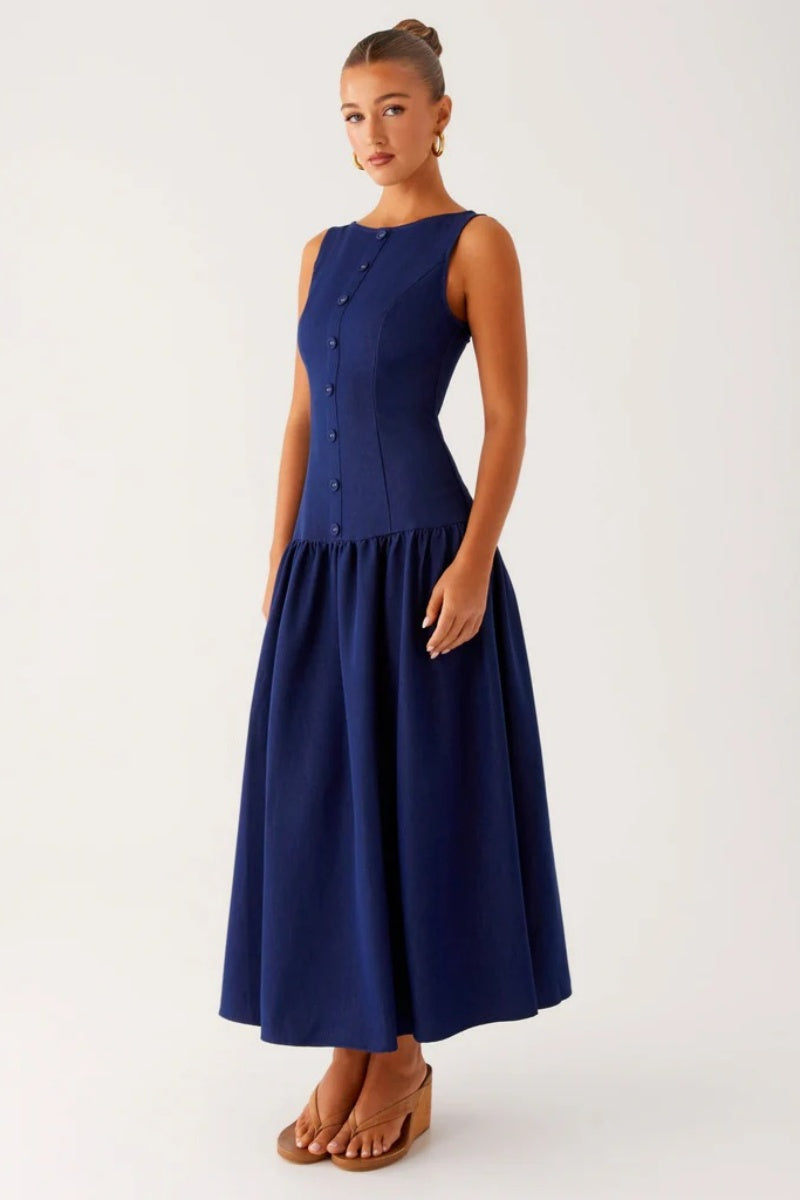 Vestito Midi Elegante in Denim - Indigo