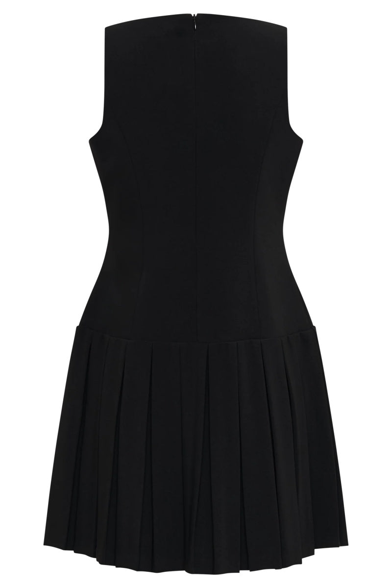 Vestito Mini Plissettato con GOLA A Barca Nero