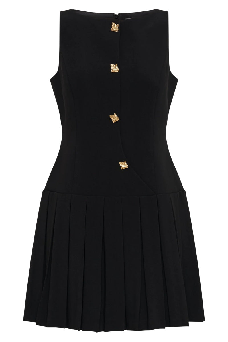 Vestito Mini Plissettato con GOLA A Barca Nero