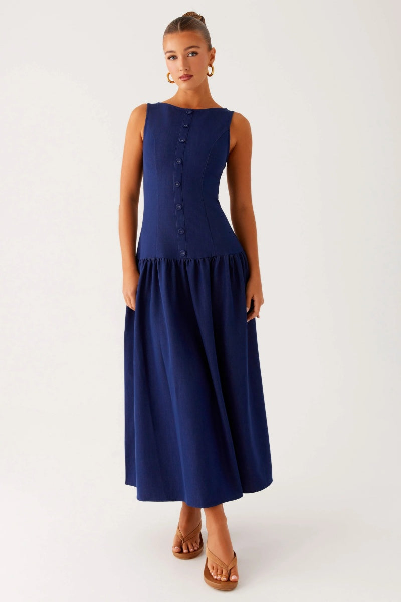 Vestito Midi Elegante in Denim - Indigo