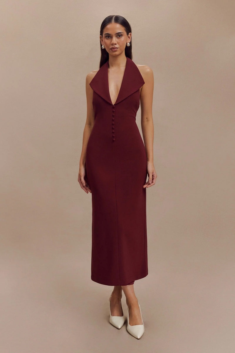 Vestito Midi Crepe con Colletto a Collaretto