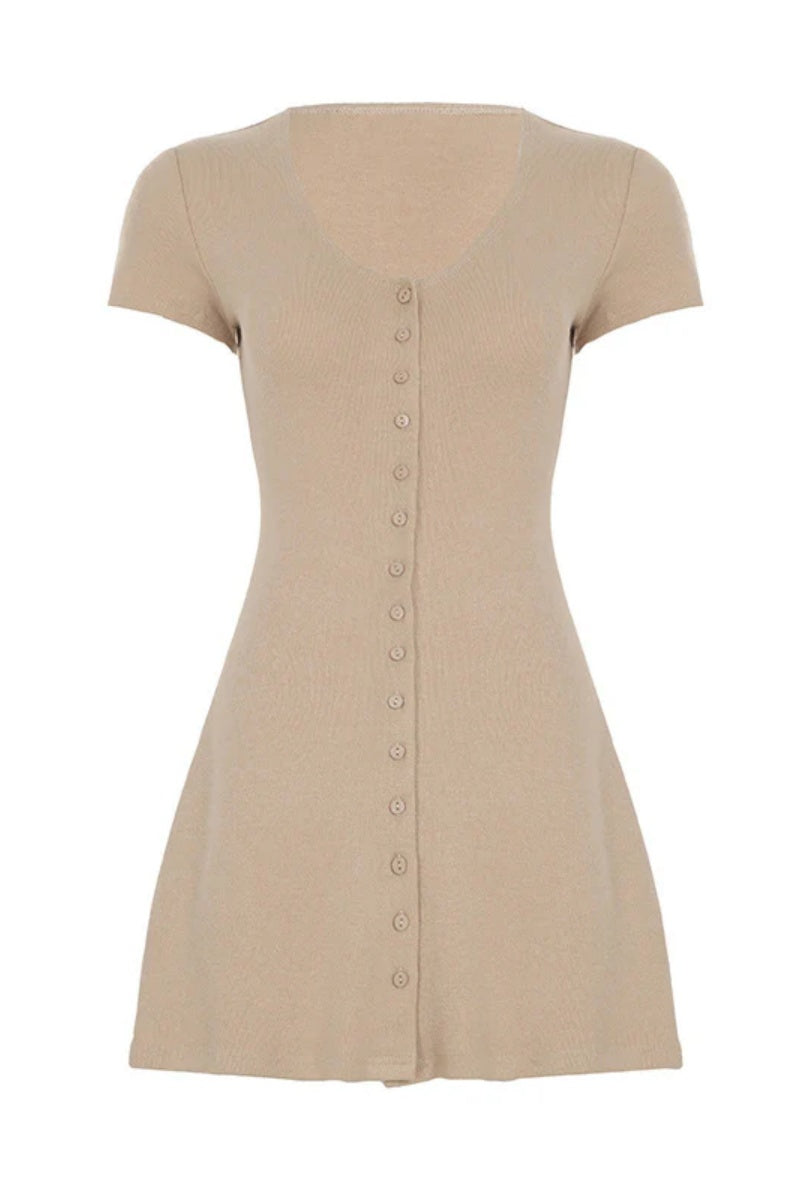 Vestito Mini a Maniche Ritorto con Bottoni