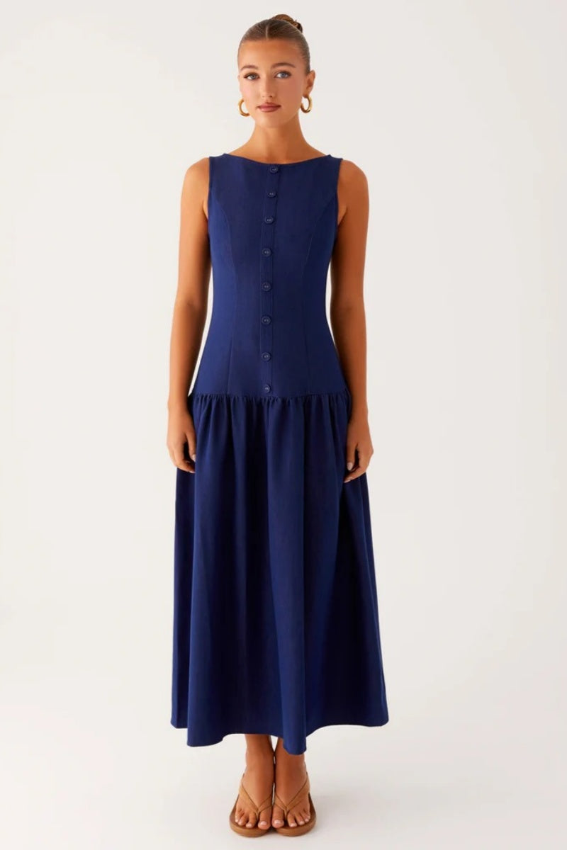 Vestito Midi Elegante in Denim - Indigo