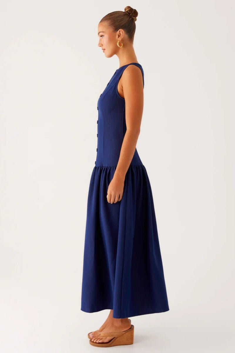 Vestito Midi Elegante in Denim - Indigo