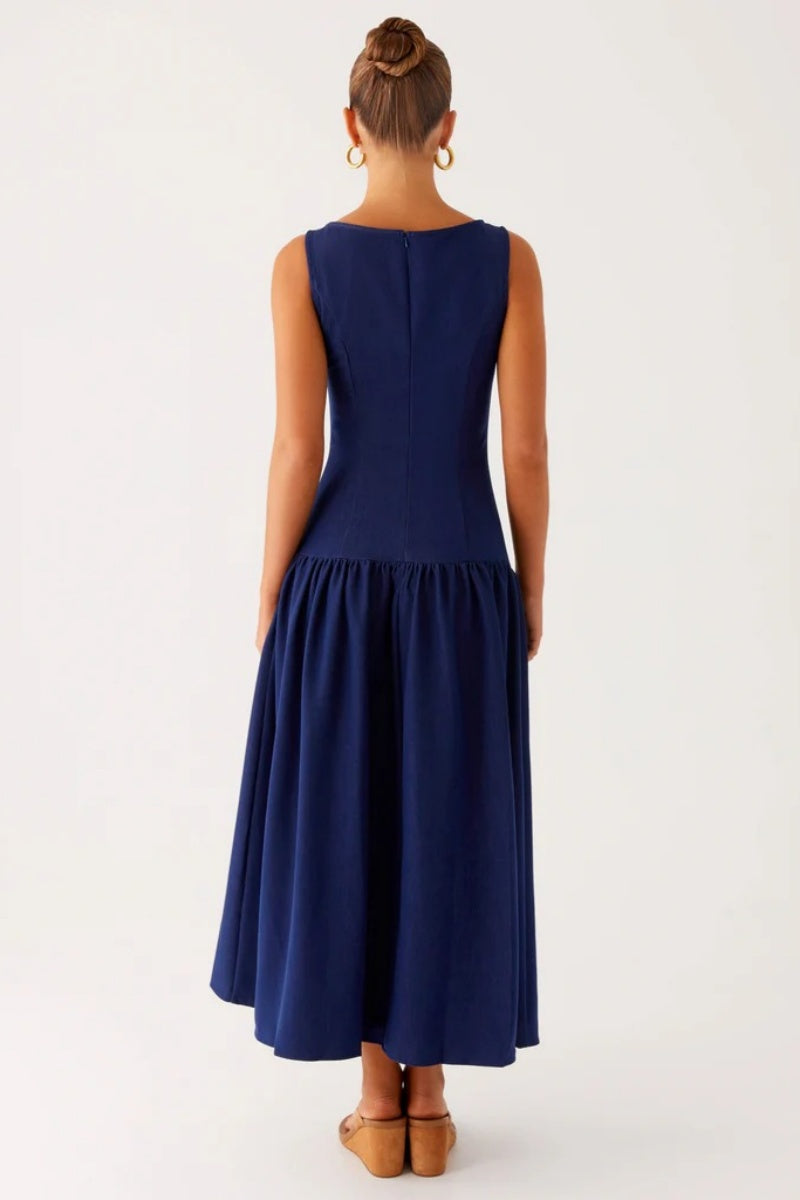 Vestito Midi Elegante in Denim - Indigo
