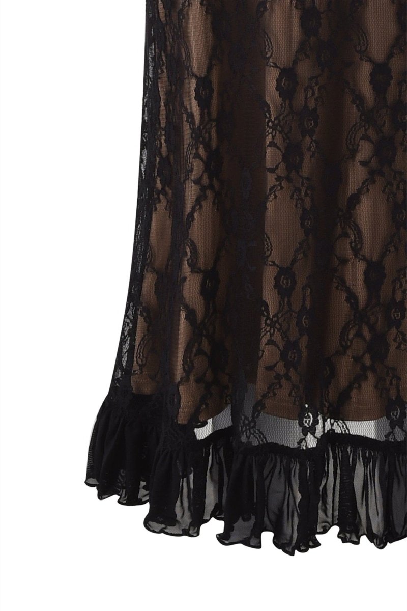 Vestito lungo maxi con pizzo floreale e volant