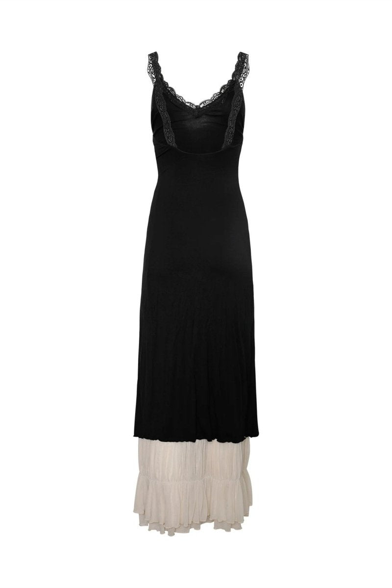 Vestito lungo max con scollo a V Irene e merletto