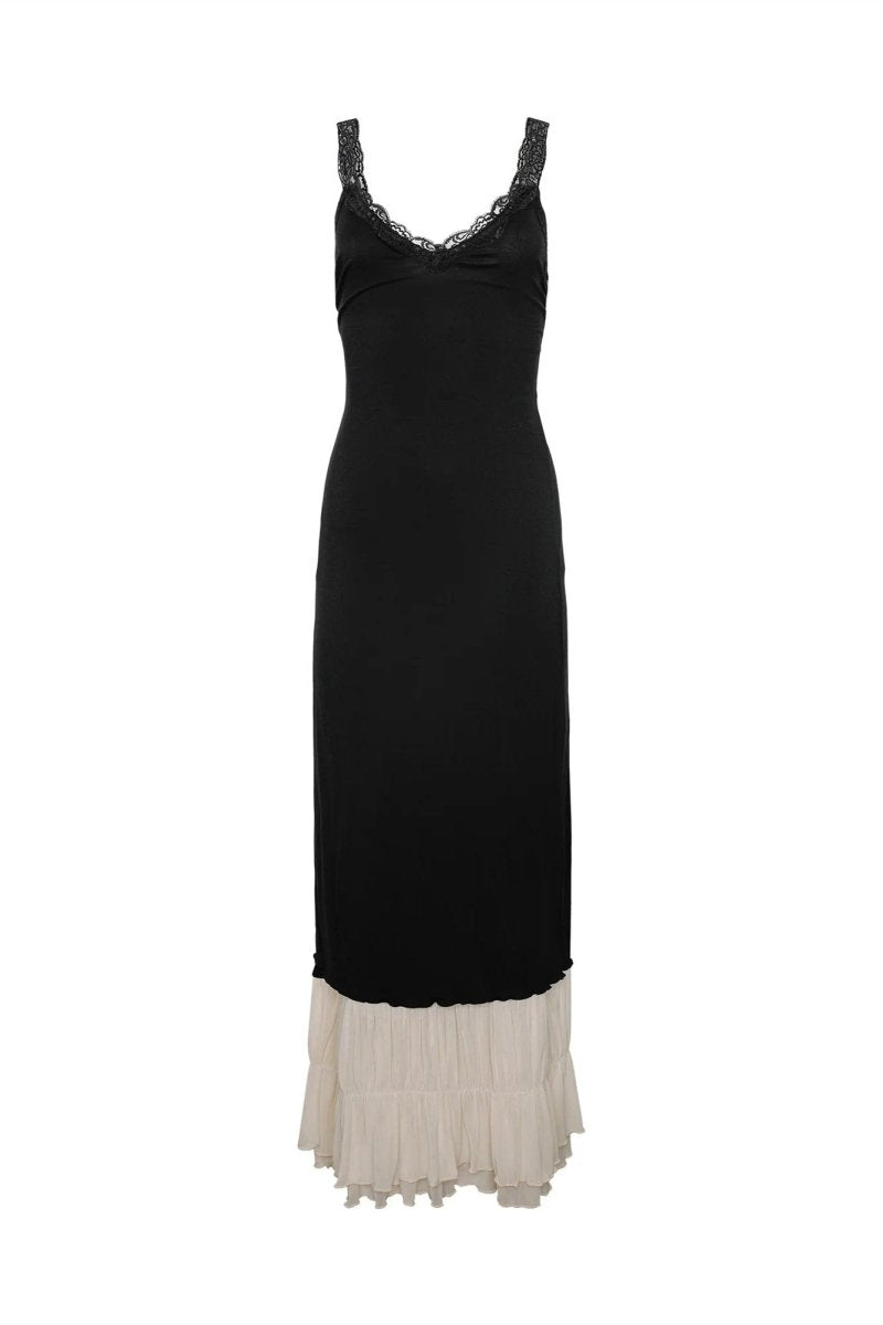 Vestito lungo max con scollo a V Irene e merletto
