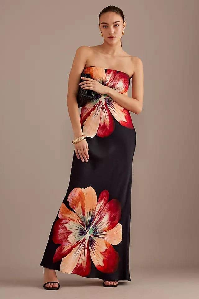 Vestito lungo senza spalline a stampa floreale Janice