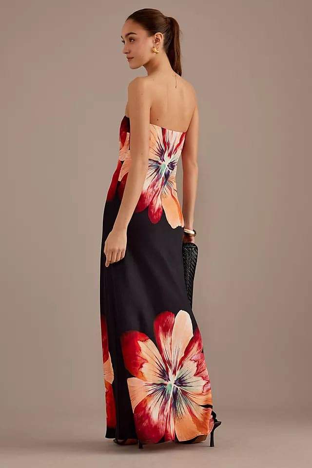 Vestito lungo senza spalline a stampa floreale Janice