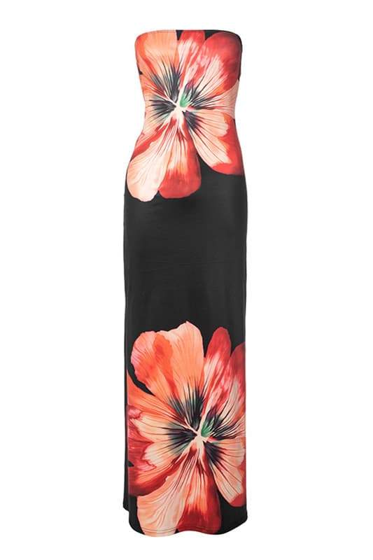 Vestito lungo senza spalline a stampa floreale Janice