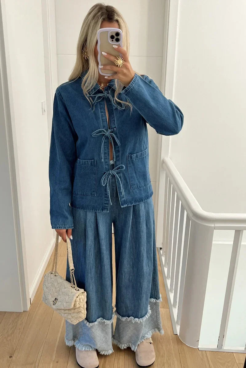 Cravatta Giacca di Jeans Blu Scuro