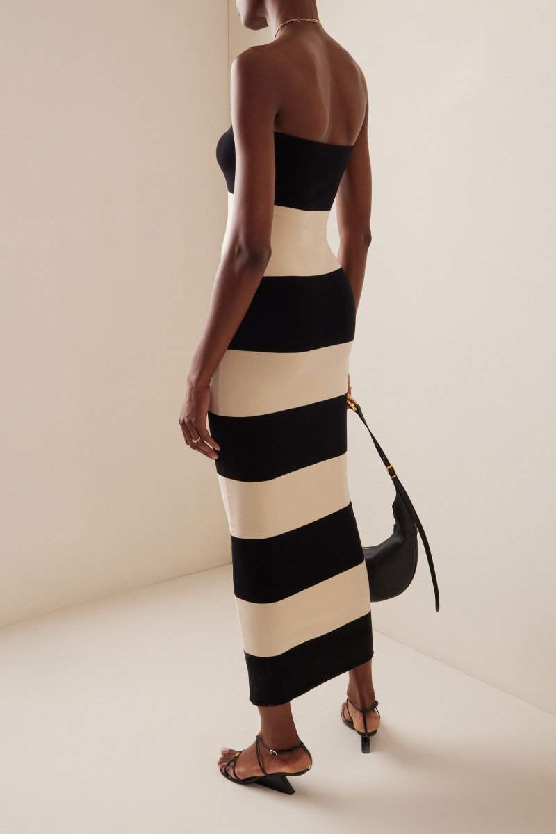 Vestito midi senza spalline a righe Joanne