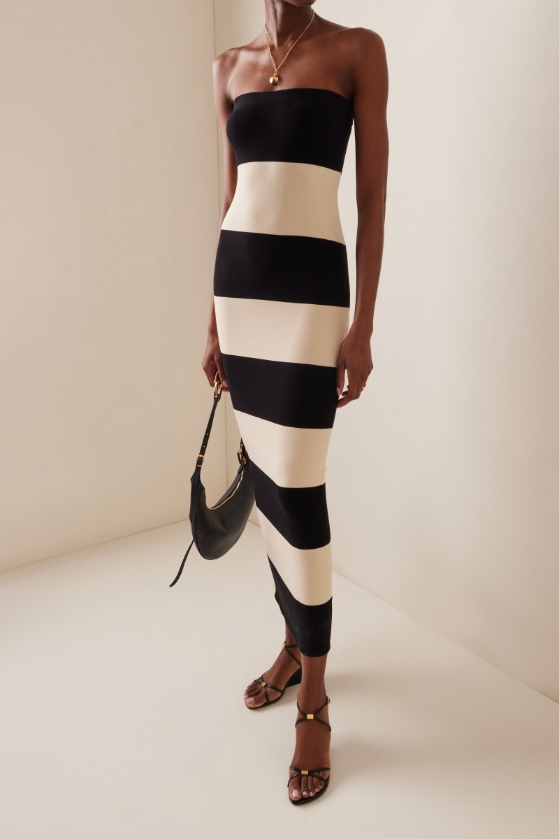 Vestito midi senza spalline a righe Joanne