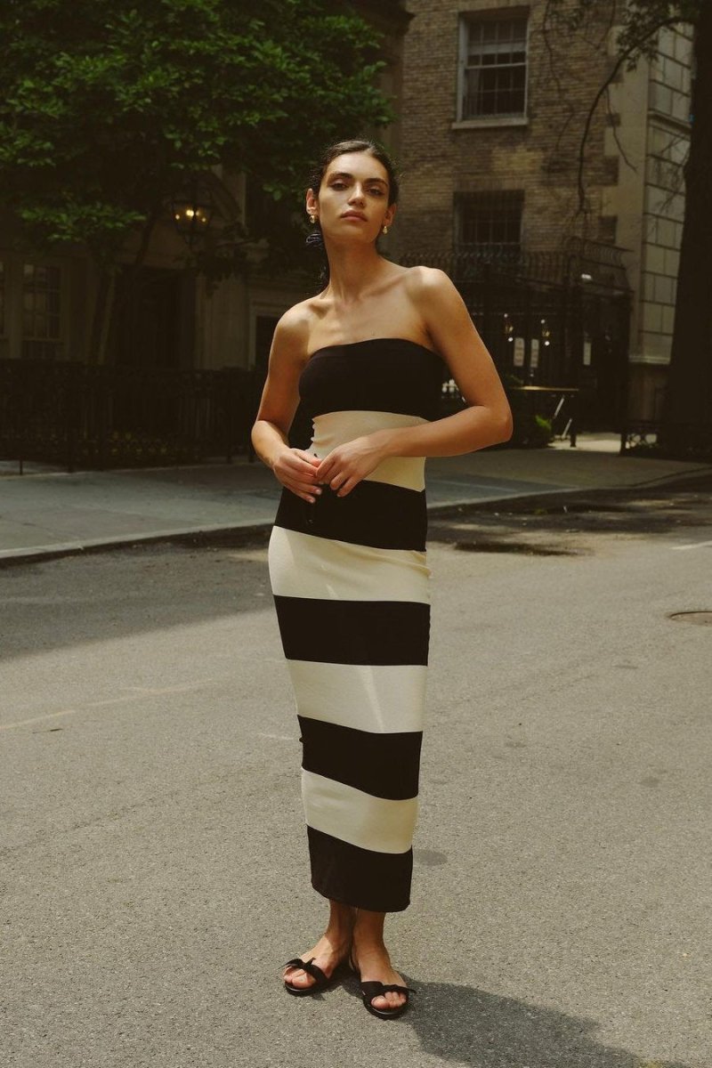 Vestito midi senza spalline a righe Joanne