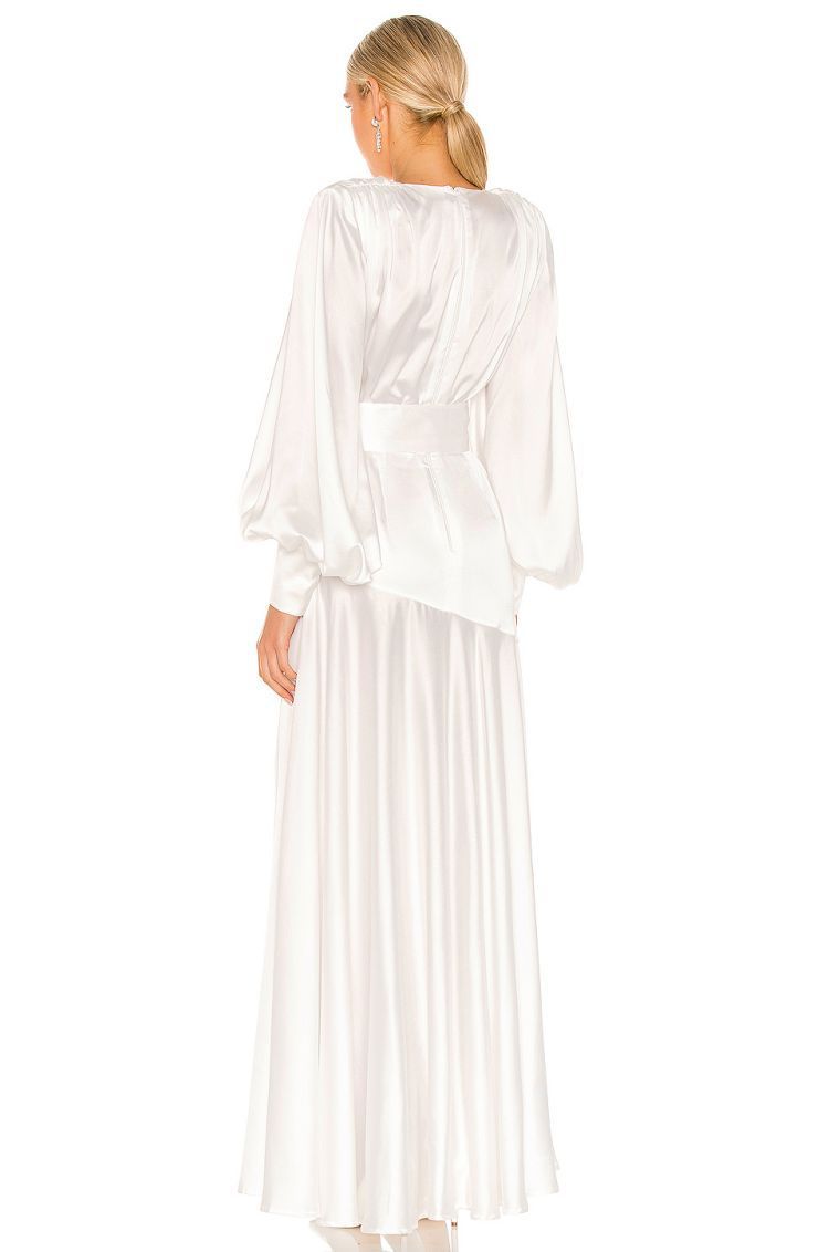 Vestito lungo maxi con scollo a V, cintura e spacchi di Phoebe