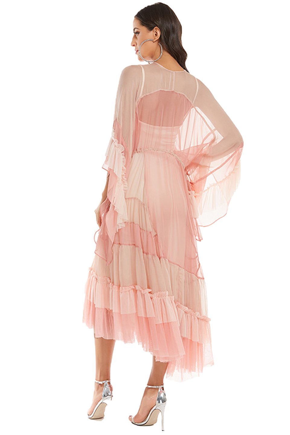 Vestito lungo midi in mesh a gradiente rosa Katie