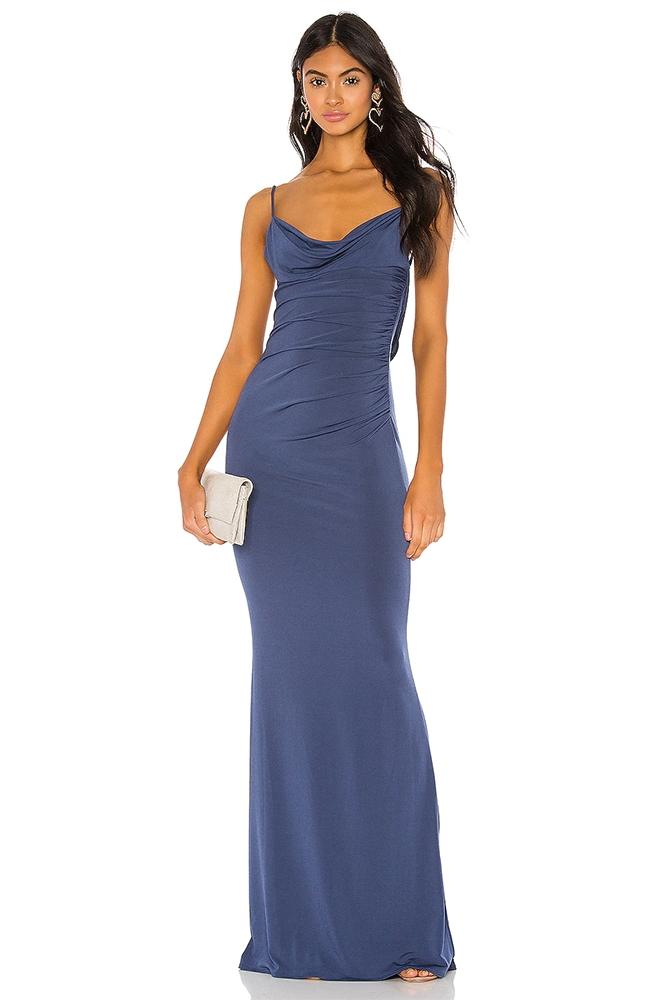 Vestito lungo senza schiena con collo a chiffon di pizzo Lila