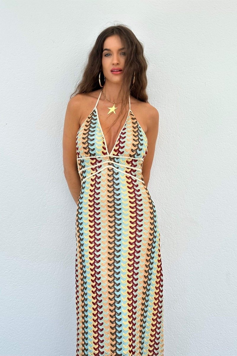 Vestito Maxi Lungo a Spalline Sospese in Crochet Lydia