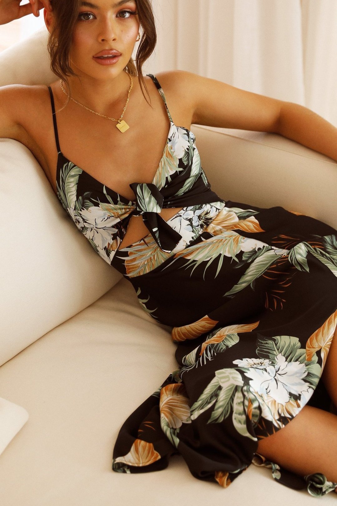 Vestito lungo maxi con nodo e stampa Melinda