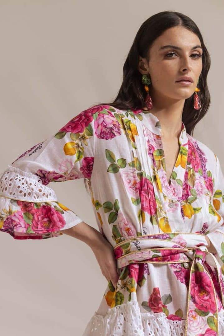 Vestito Mini a Ruche in Pizzo Stampato Melissa