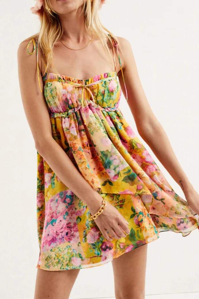 Vestito Mini in Chiffon con Stampa Floreale Mona