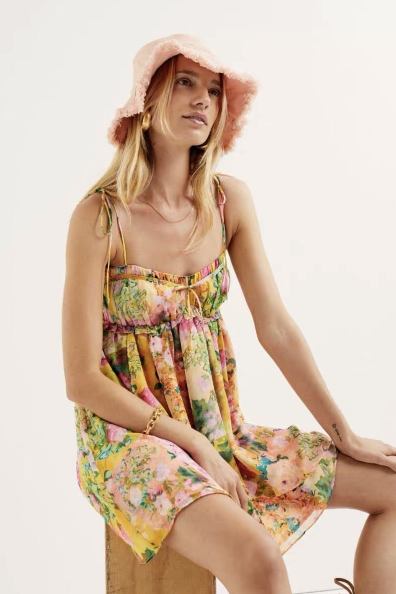 Vestito Mini in Chiffon con Stampa Floreale Mona