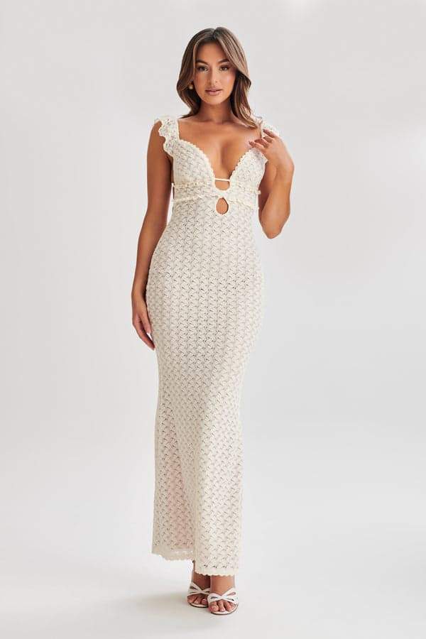 Vestito Maxi in Maglia con Rouches Muriel a Taglio Aperto