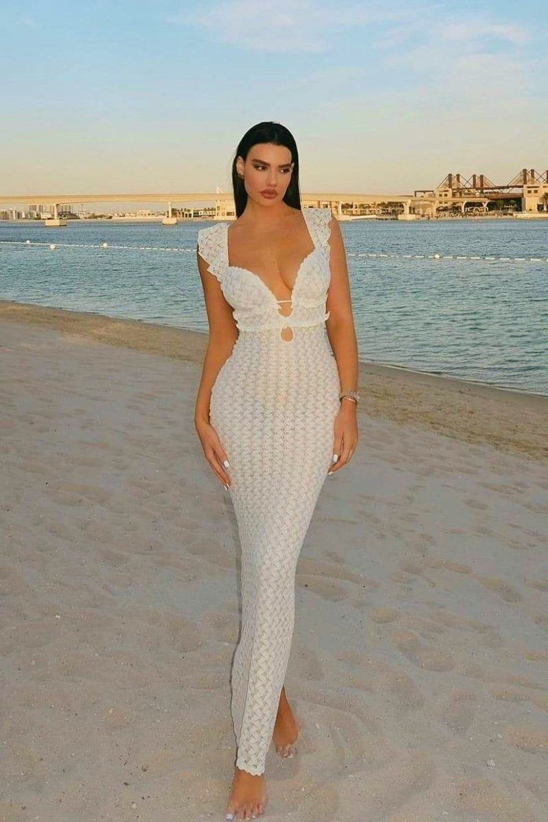 Vestito Maxi in Maglia con Rouches Muriel a Taglio Aperto
