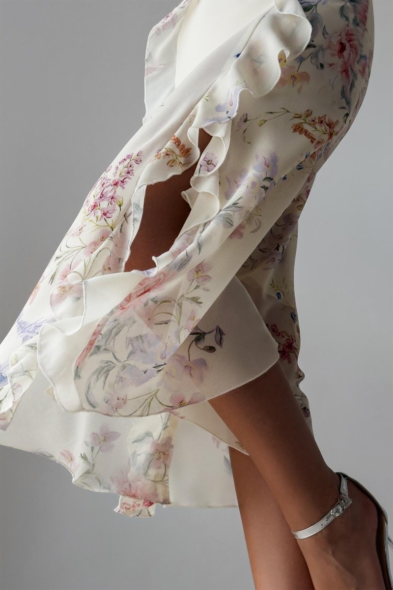 Vestito Midi a Spacco con Bordi a Pieghe Naomi Floral Cami