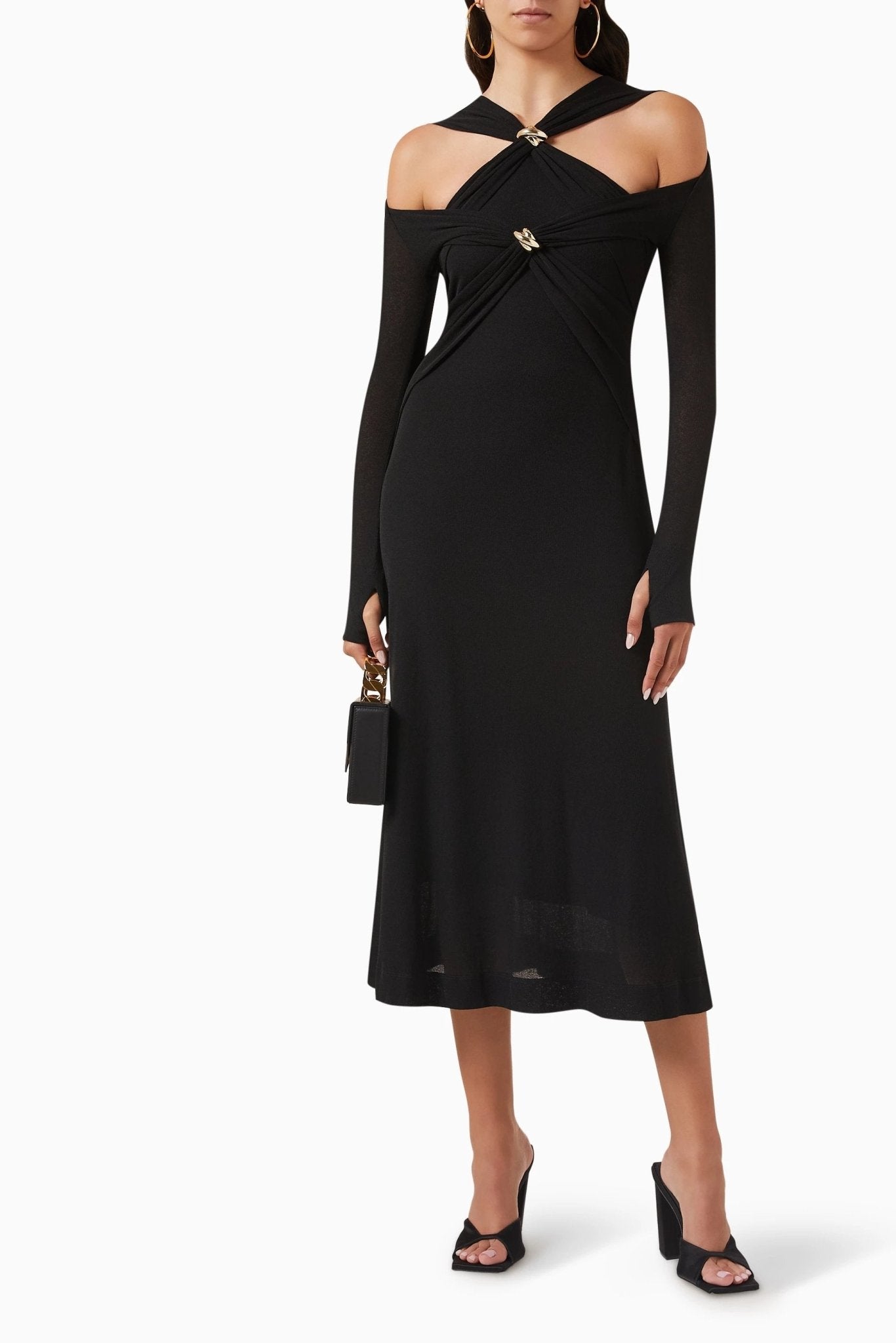 Vestito midi in maglia con scollo a taglio e bustier a forma di croce Nita