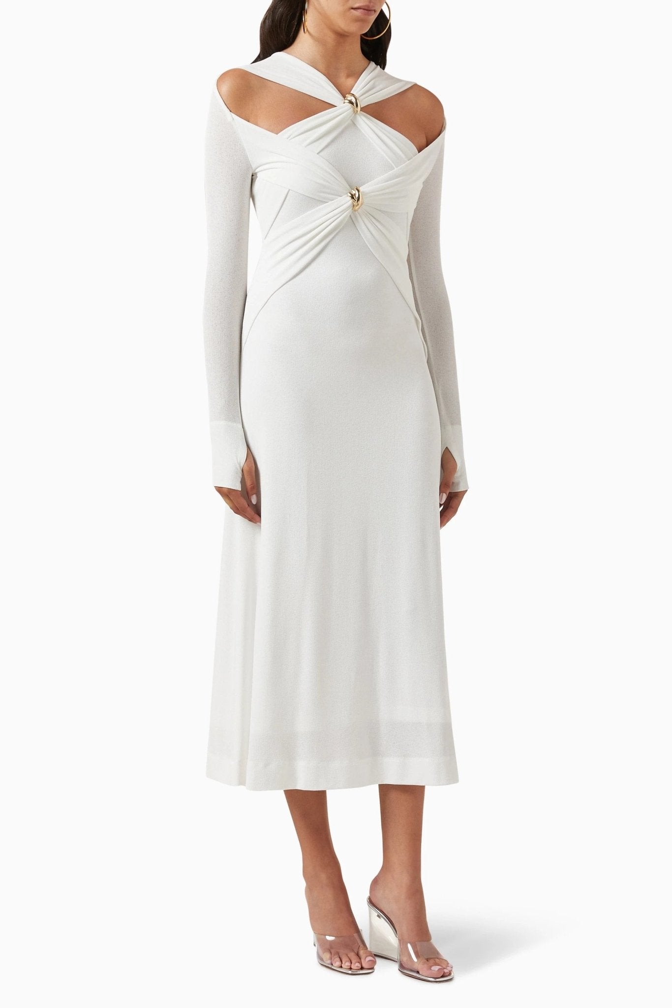Vestito midi in maglia con scollo a taglio e bustier a forma di croce Nita