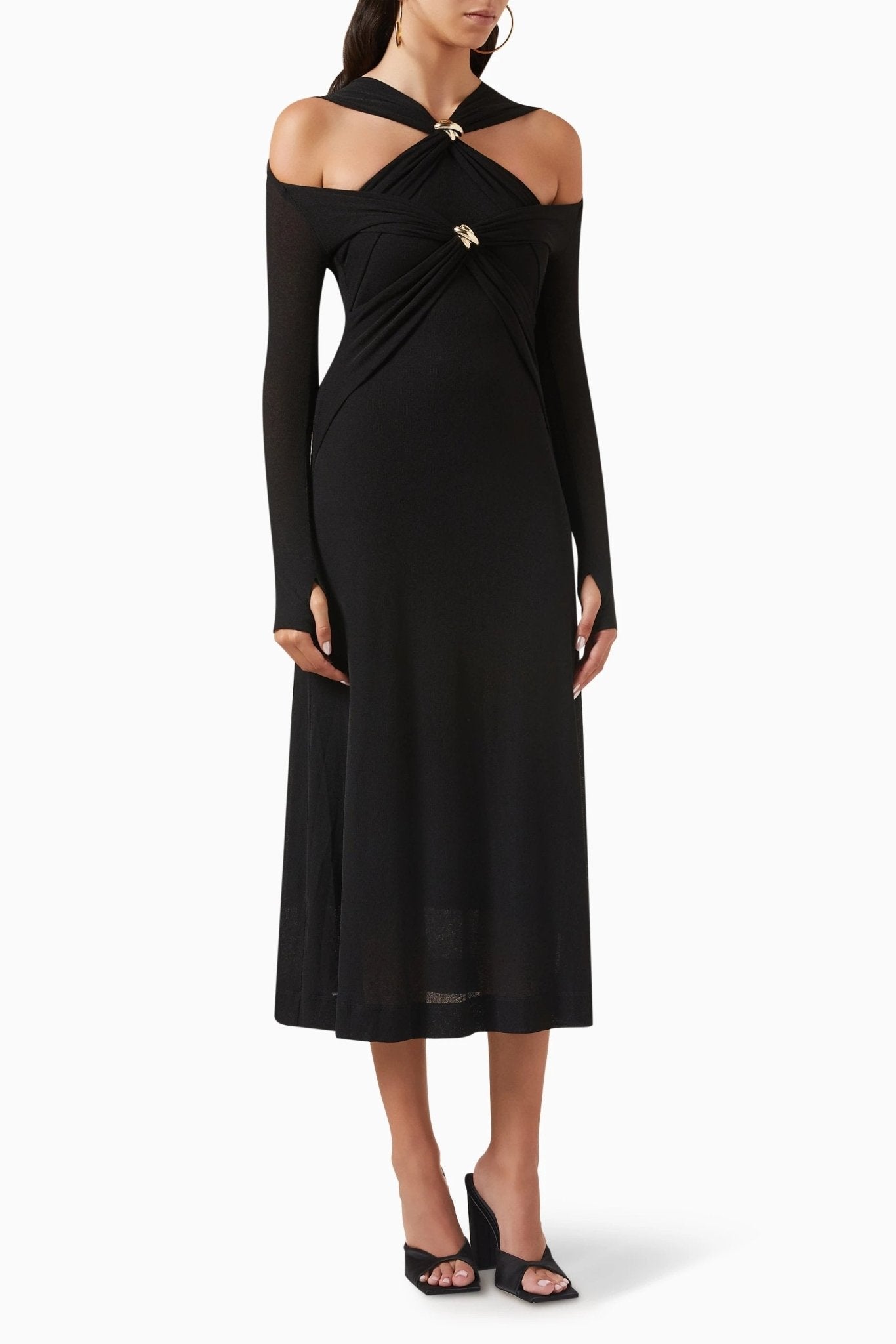 Vestito midi in maglia con scollo a taglio e bustier a forma di croce Nita