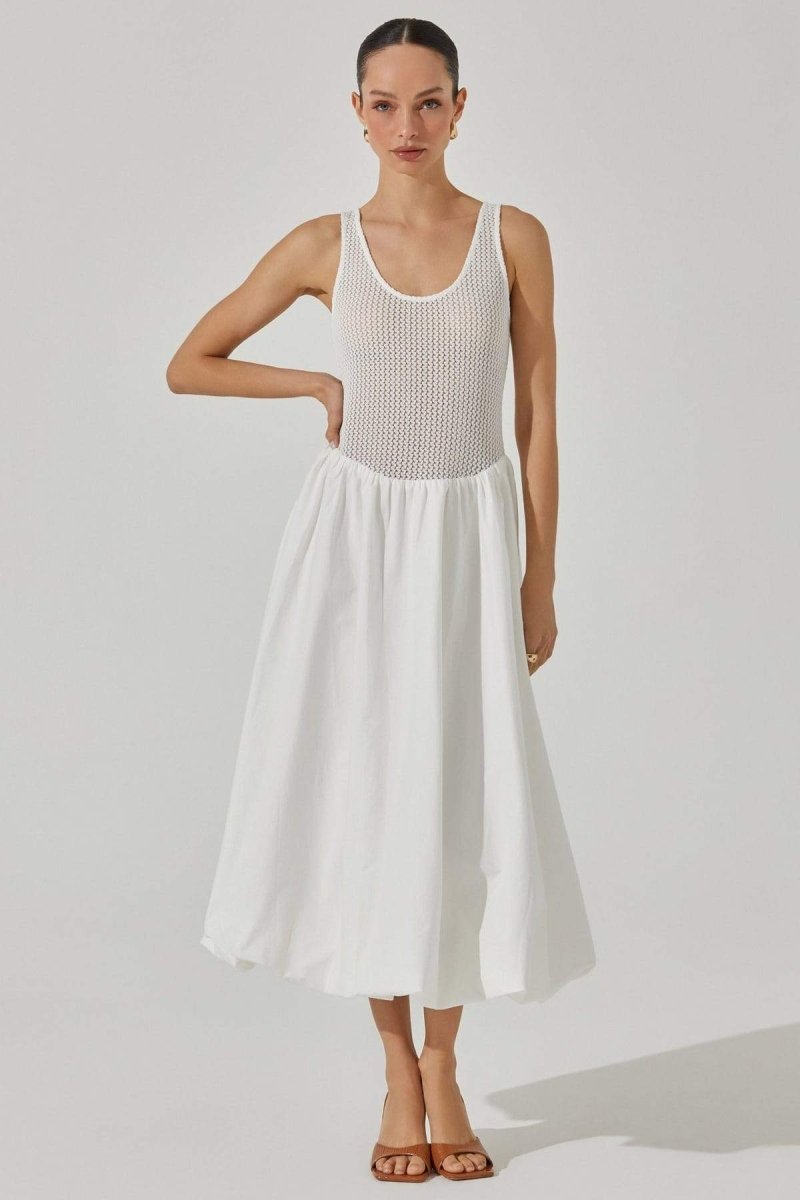 Vestito midi svasato senza maniche con contrasto per la sposa