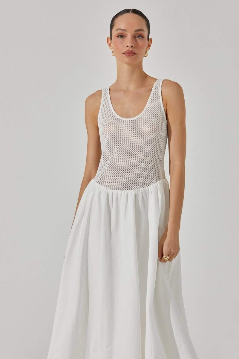 Vestito midi svasato senza maniche con contrasto per la sposa