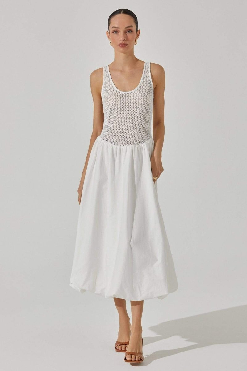 Vestito midi svasato senza maniche con contrasto per la sposa