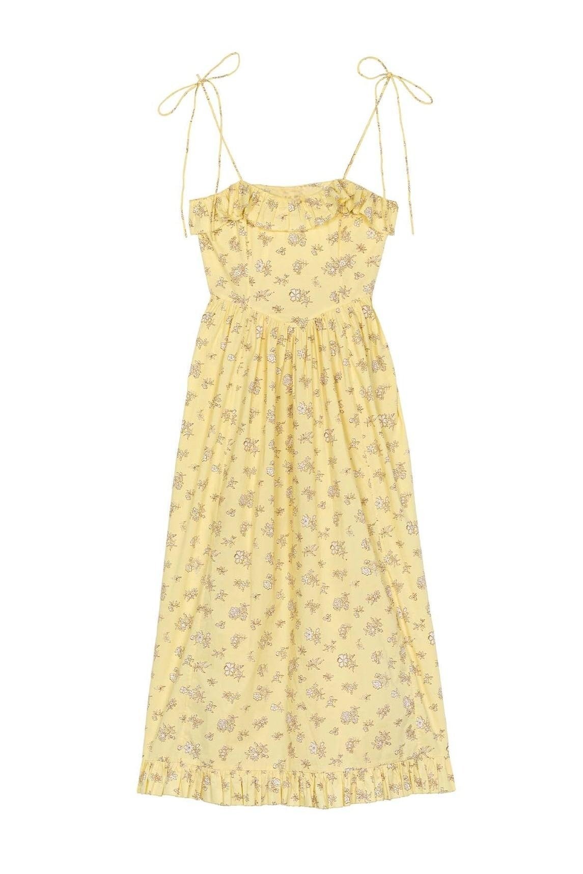 Vestito midi slip con stampa di sposa e bordo arricciato