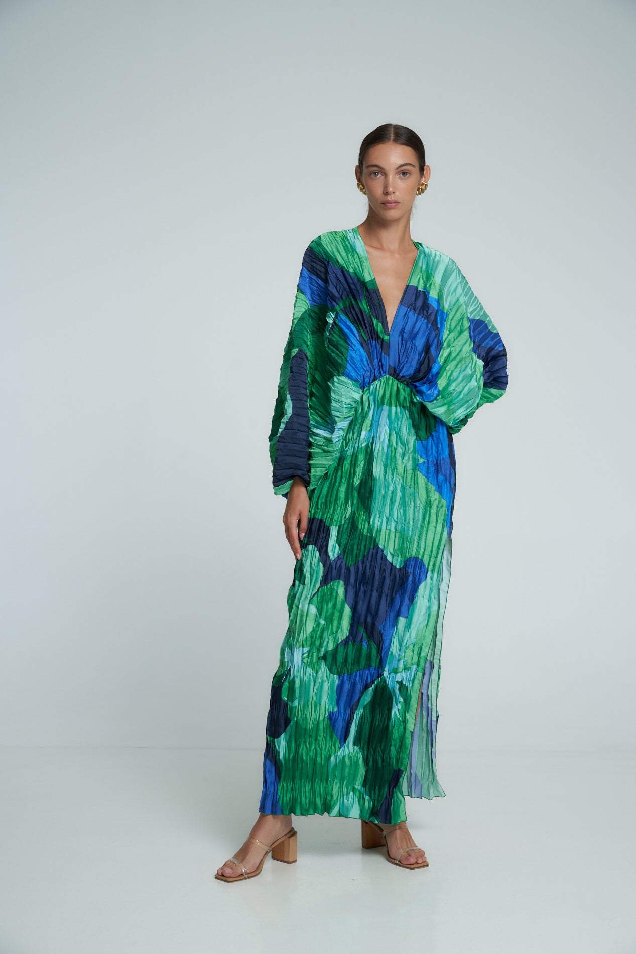Vestito Maxi in Plissé Stampato Pamela