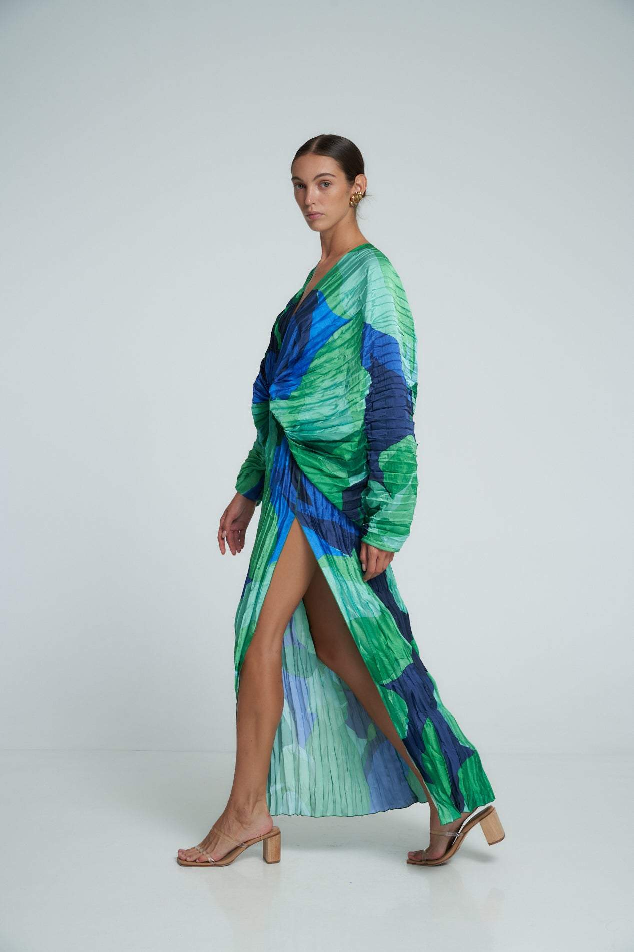 Vestito Maxi in Plissé Stampato Pamela