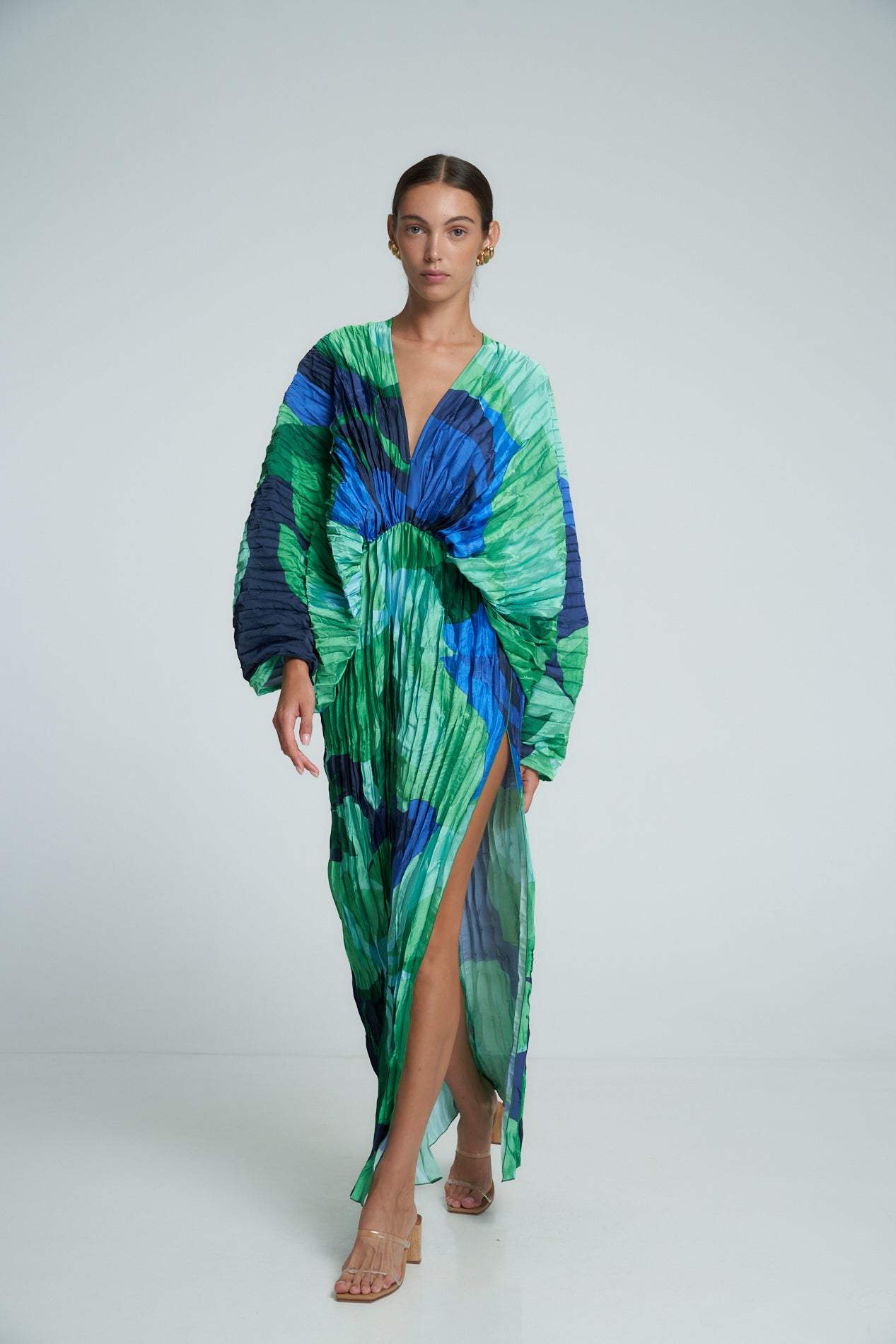 Vestito Maxi in Plissé Stampato Pamela
