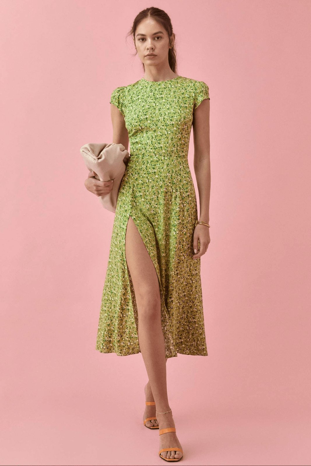 Rachel abito midi smanicato con scollo rotondo e spacchi