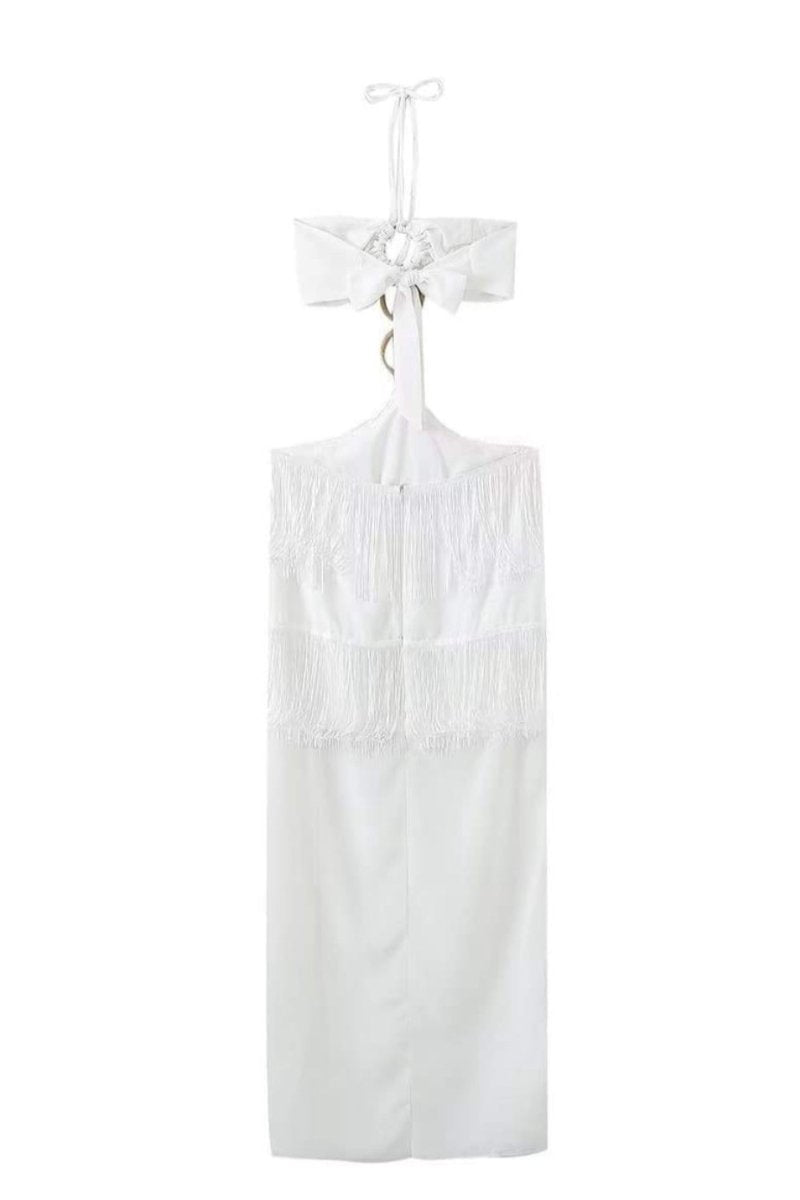 Vestito lungo a fascia Rebecca con nappe
