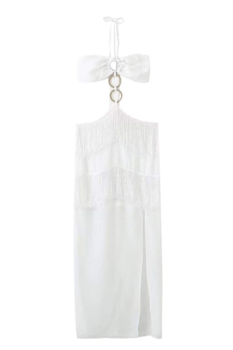 Vestito lungo a fascia Rebecca con nappe