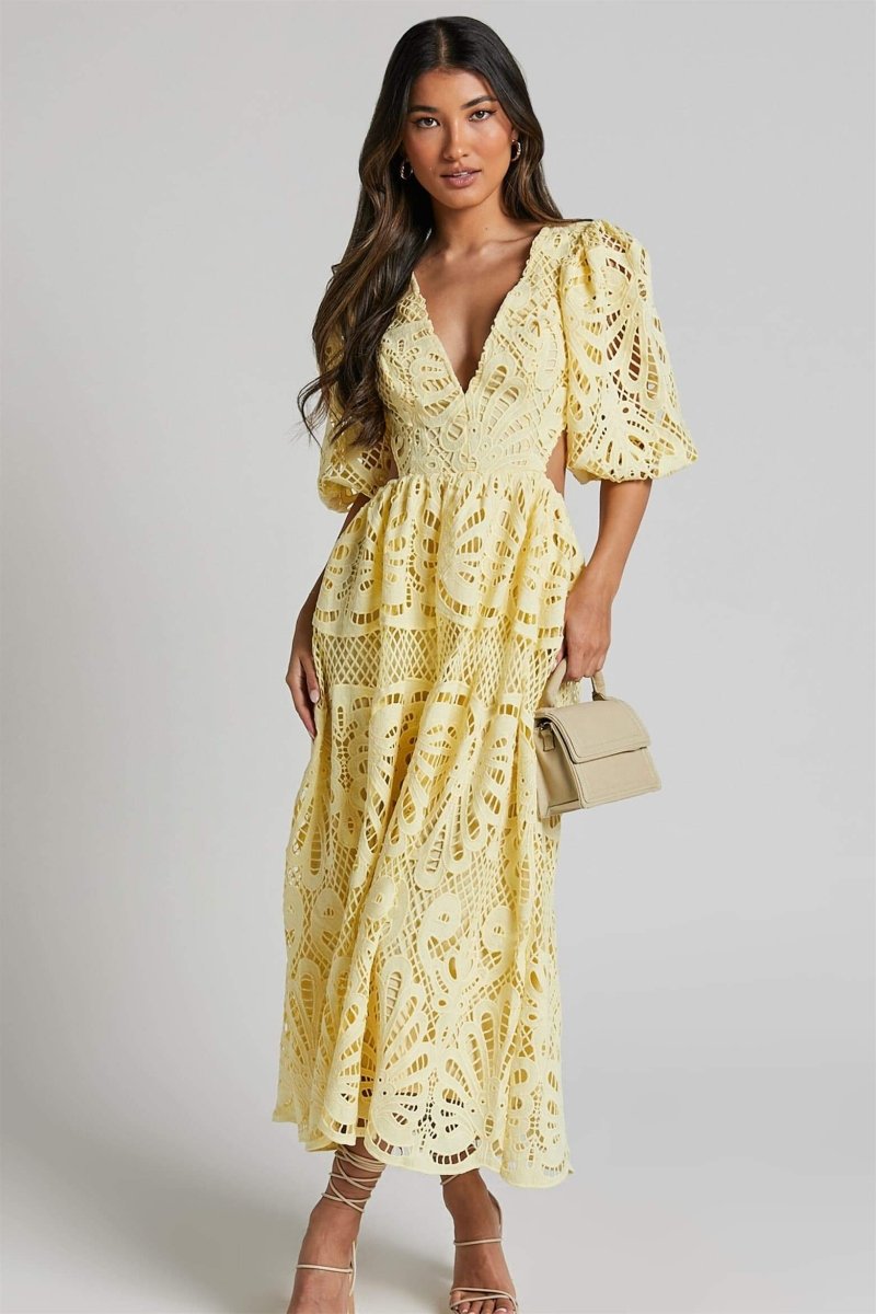 Vestito Midi con Ricami Sandra, Fessure e Tulle