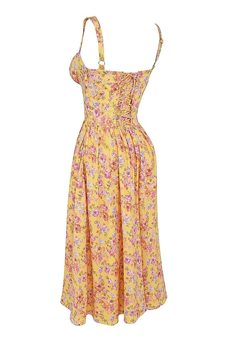 Vestito midi giallo con stampa floreale Tatiana