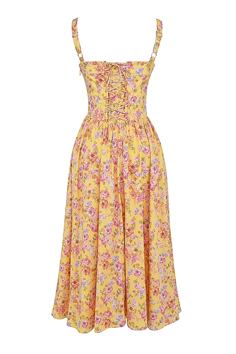 Vestito midi giallo con stampa floreale Tatiana