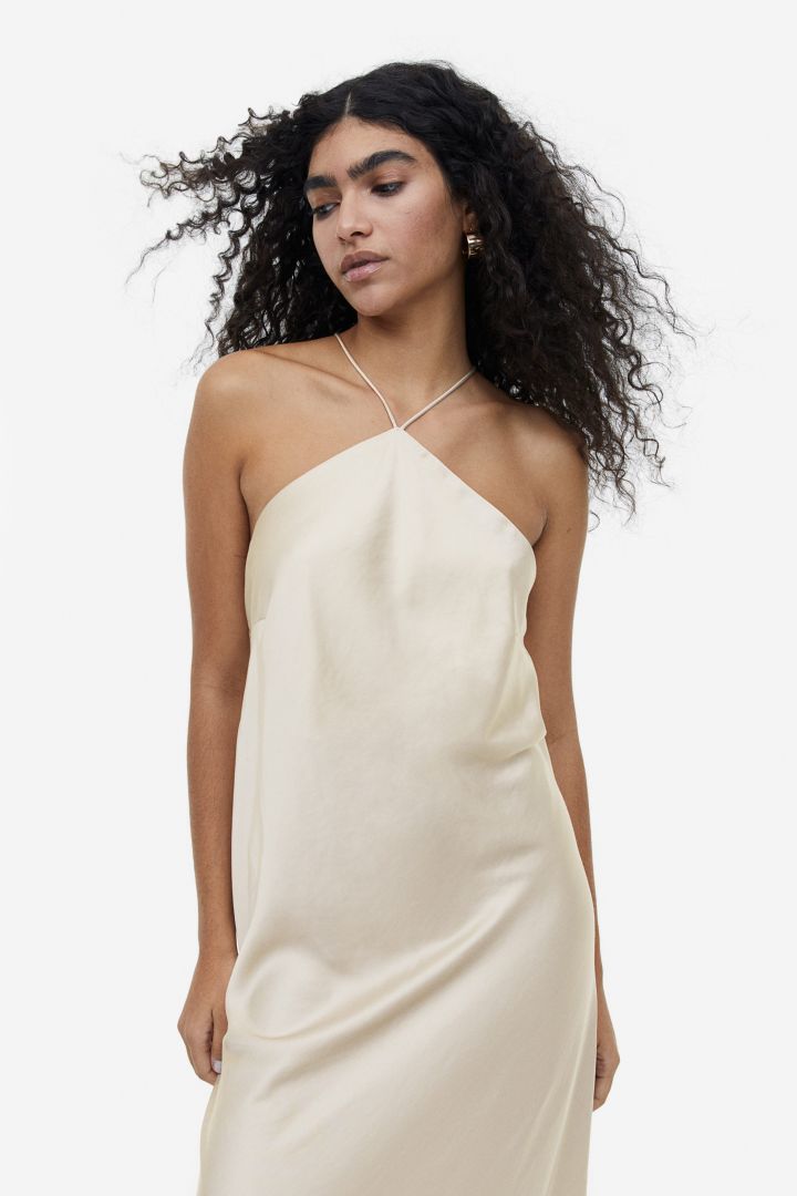 Vestito midi con scollo a collo alto rimovibile e fiore di Sia